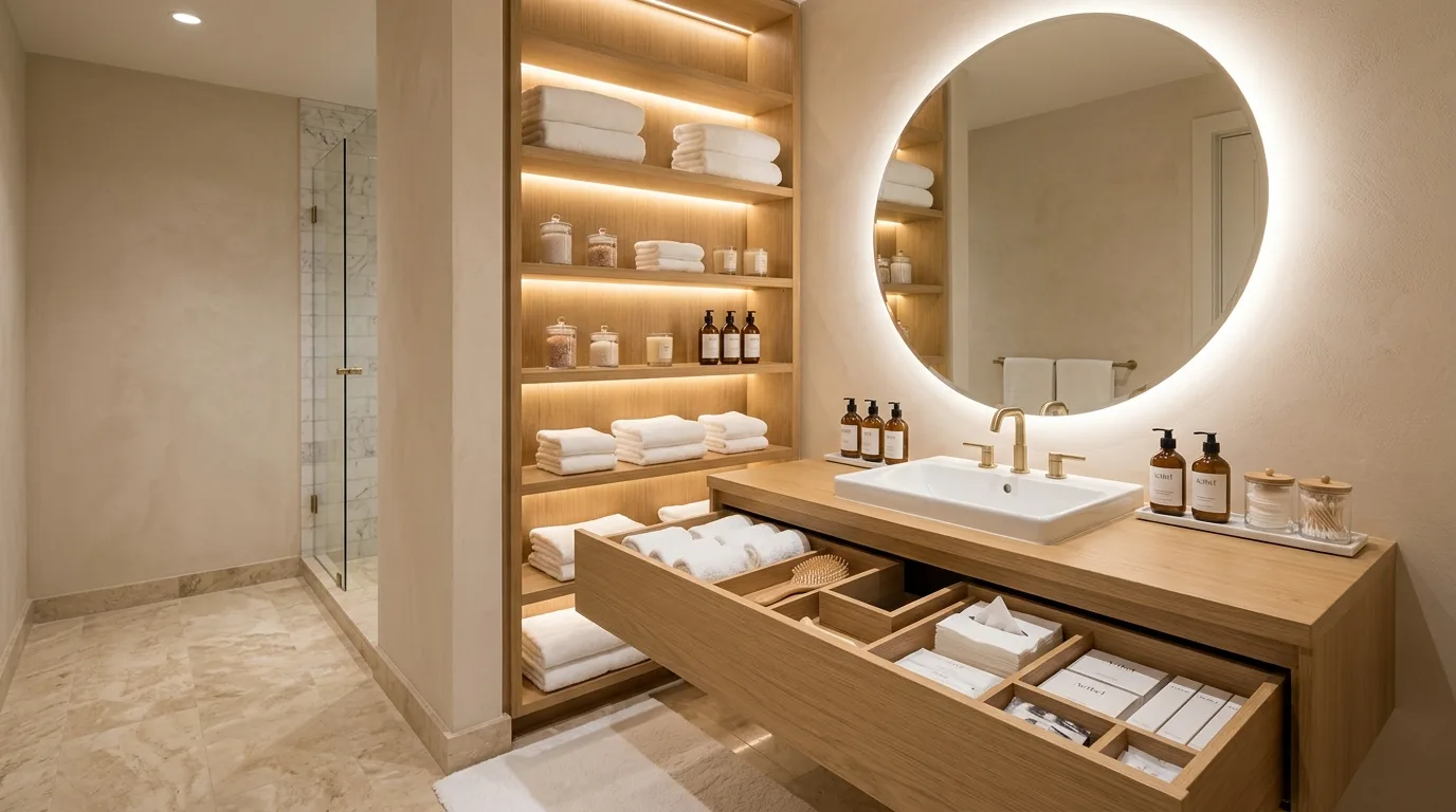 Use labels when categories tend to drift inspiration for an organized bathroom.